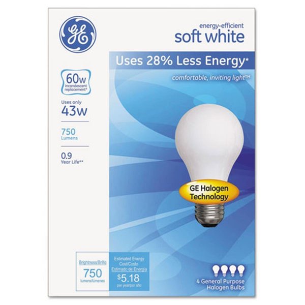 Ge General Electric Co. 66247 Halogen Bulb; Globe; 43 Watts; Soft White; 4/Pack 66247